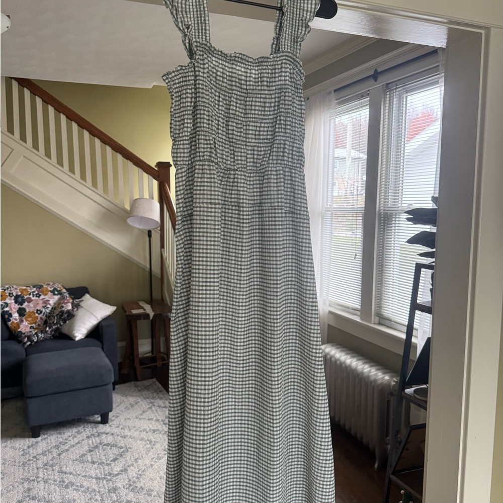 Old Navy Muted Sage and White Gingham Maxi Dress